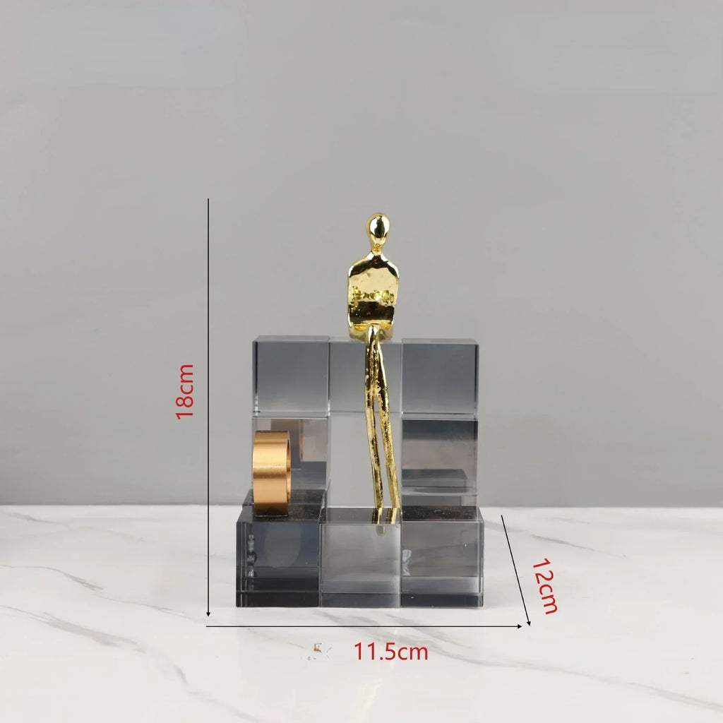DecorBites™ Geometric Stair Crystal Ornament Metal Gold Sculpture