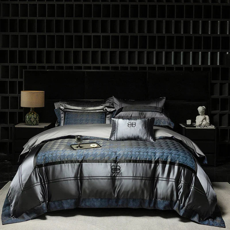 DecorBites™ Luxe Brocade Jacquard Bedding Set with Egyptian Cotton & Embroidery