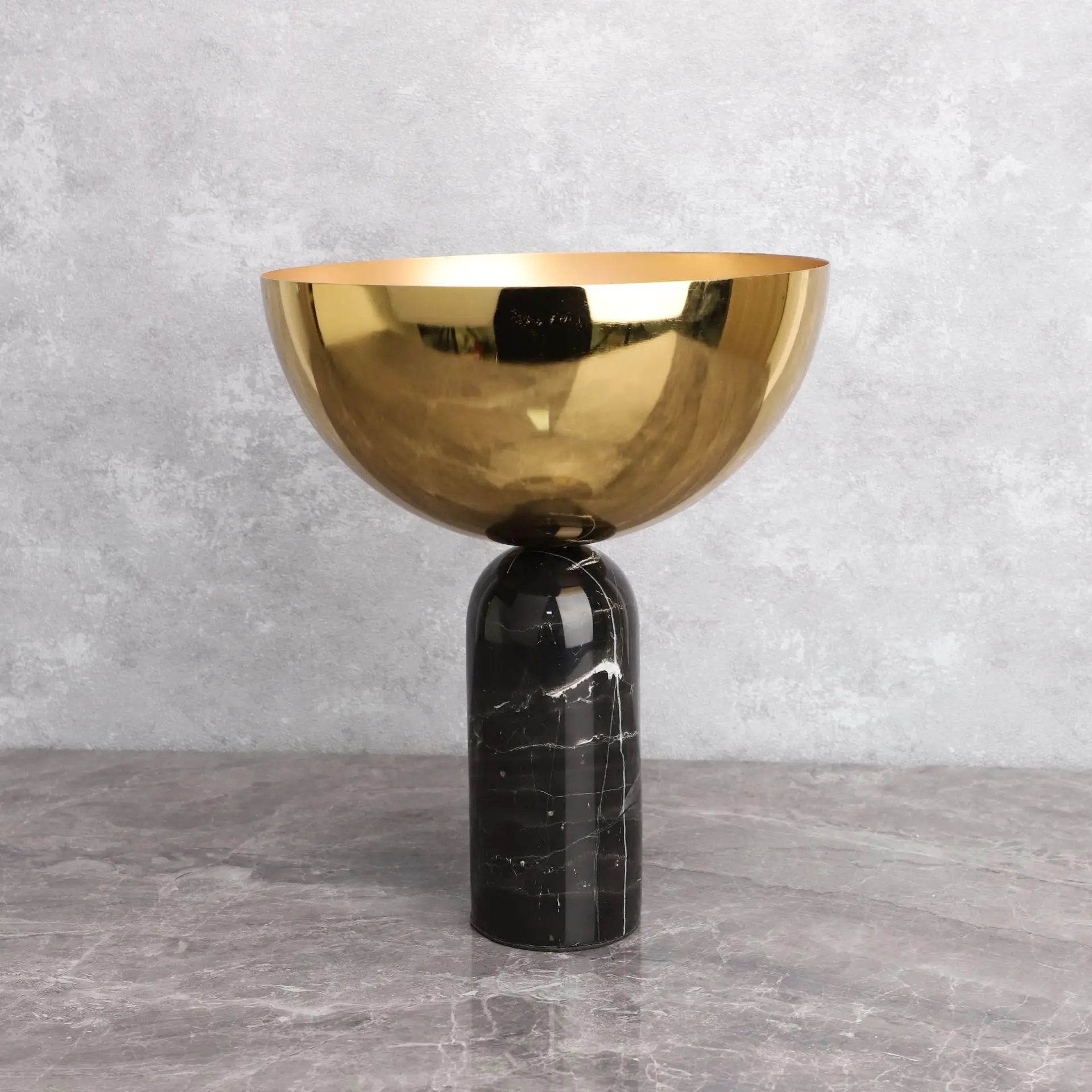 DecorBites™ Golden Fruit Bowl Marble Base Handicraft Tray Vase Figurine Metal Container