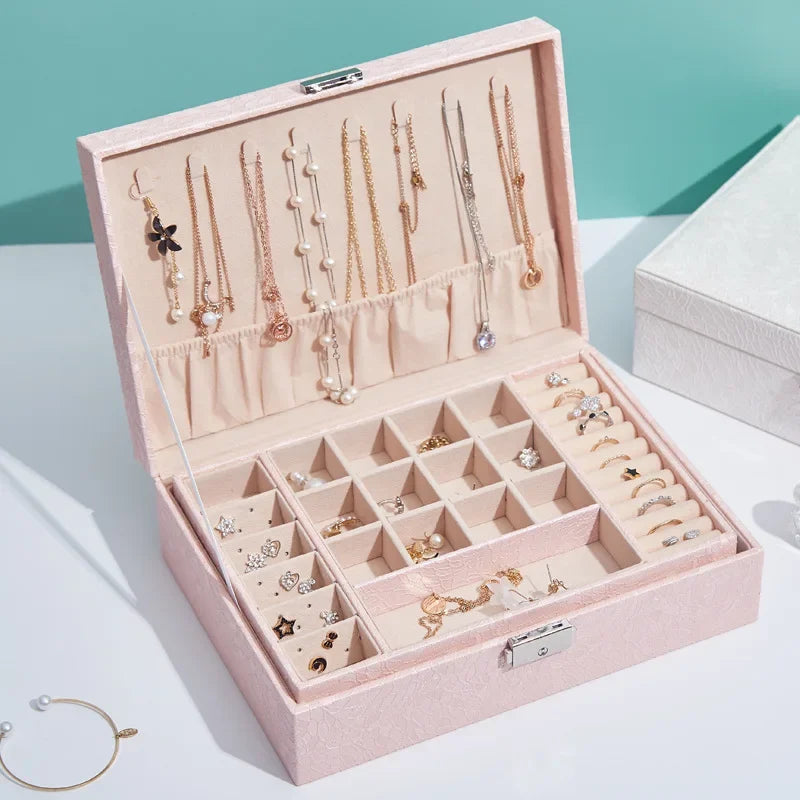 DecorBites™ Leather Jewelry Storage Box Necklace Bracelet Ring Organizer