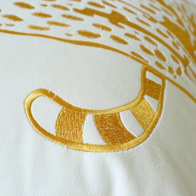 DecorBites™ Gold Leopard Velvet Pillow Case 45x45cm Luxury Embroidered Animal Cushion Cover