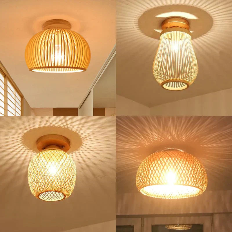 DecorBites™ Bamboo Birdcage Ceiling Light: Handwoven Nordic Wood Art Fixture