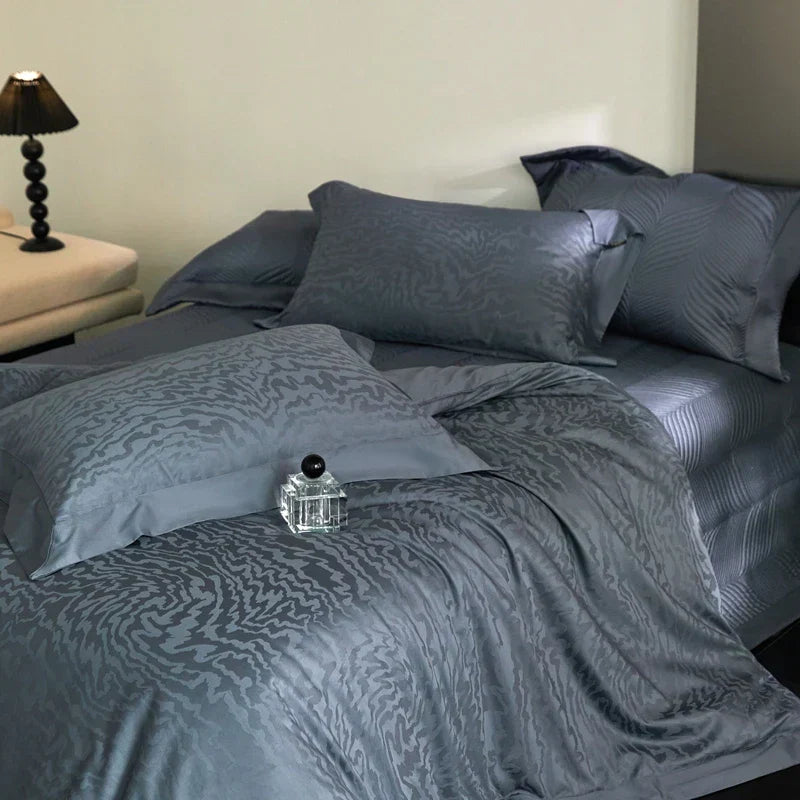 DecorBites™ Luxe Egyptian Cotton Jacquard Bedding Set: Duvet, Bedspread, Sheet, Pillowcases