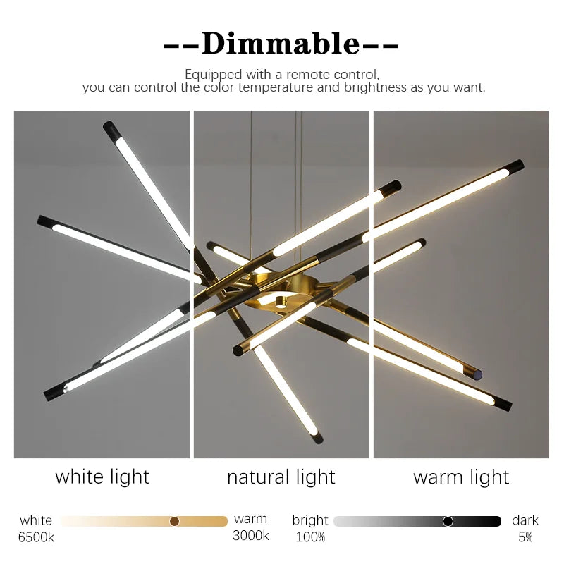 DecorBites™ Gold LED Ceiling Chandelier for Living Room Bedroom Kitchen - Dimmable Pendant Light