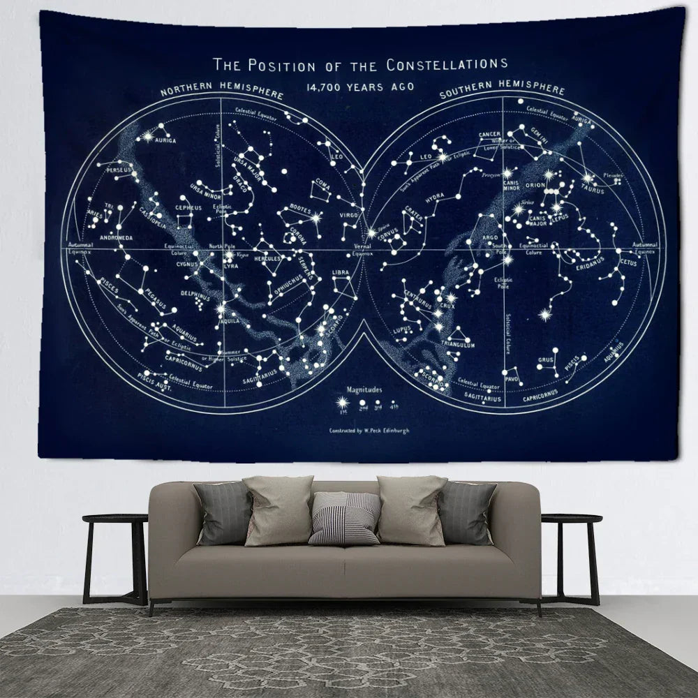 DecorBites™ Cosmic Constellation Compass Tapestry: Abstract Psychedelic Witchcraft Wall Hanging