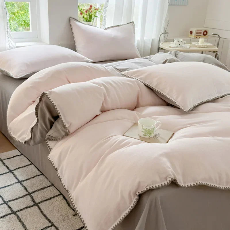 DecorBites™ Double-Layer Cotton Bedding Set - Soft, Skin-Friendly Solid Cover for Single Queen Bed