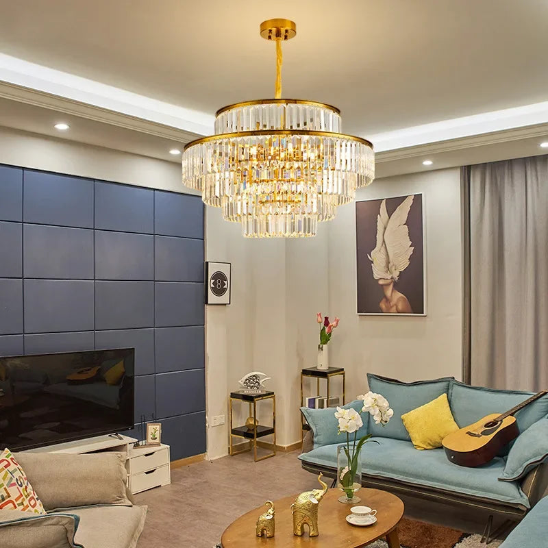 DecorBites™ Golden Crystal Chandelier Pendant Light for Luxurious Living Room, Dining Room, Bedroom