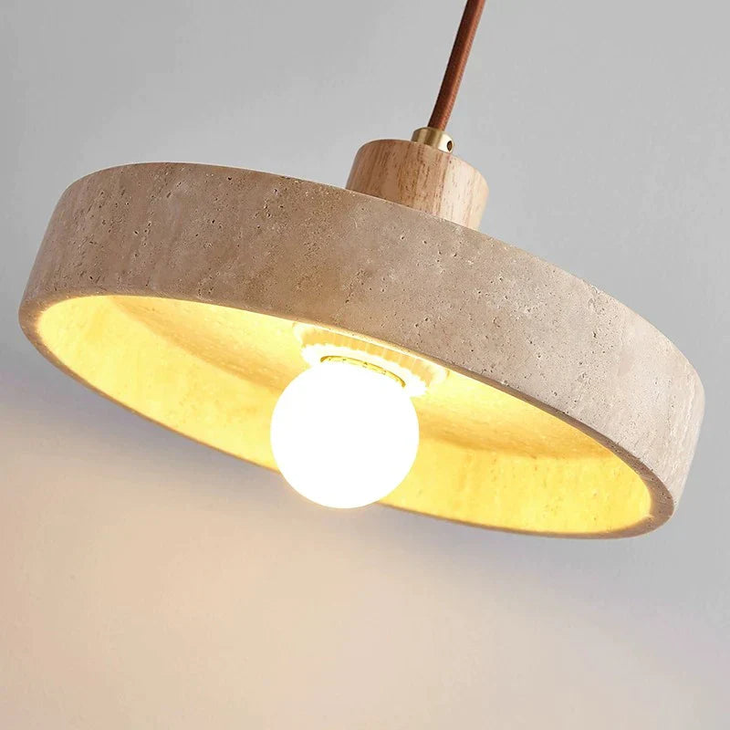 DecorBites™ Cream Style Wood Walnut Stone Pendant Light for Bedroom, E27 Bulb