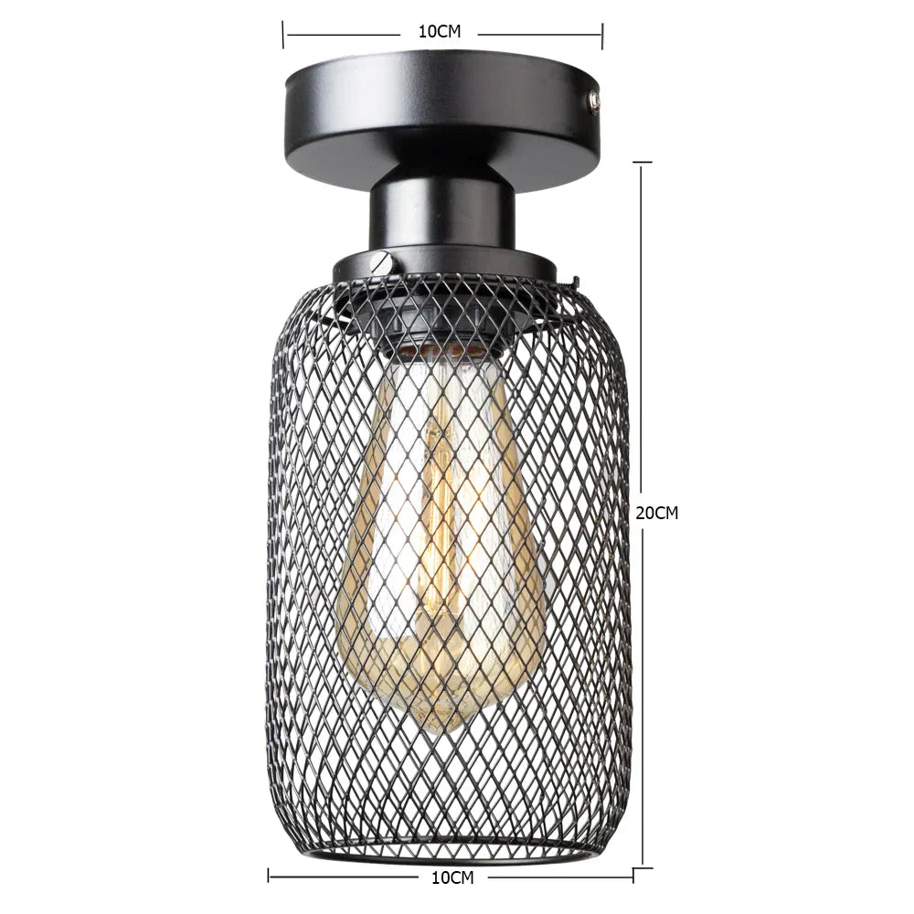DecorBites™ Black Metal Cage Farmhouse Ceiling Light, E27 Base for Hallway, Porch, Bedroom