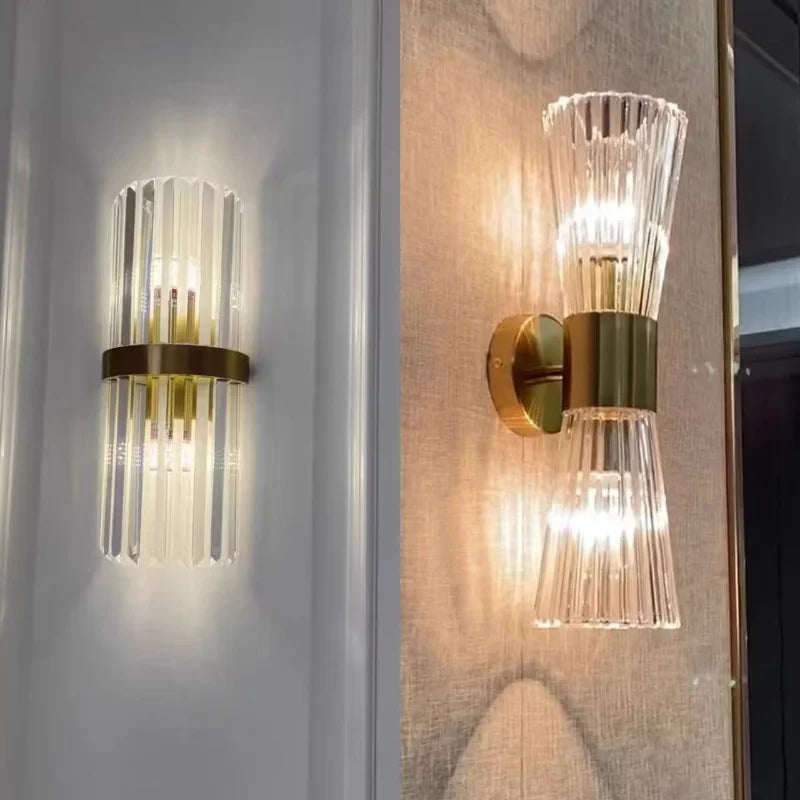 DecorBites™ Gold Crystal Glass Wall Sconce Light Fixture for Luxury Bedroom Decor
