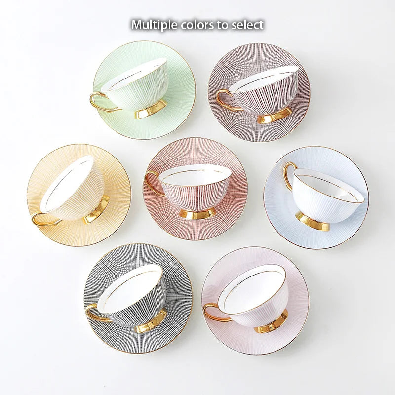 DecorBites™ Gold Porcelain Tea Set 200ml Elegant Coffee Cup Saucer Spoon Set