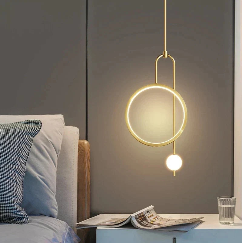 DecorBites™ Gold Black Ring Glass Ball LED Pendant Chandelier
