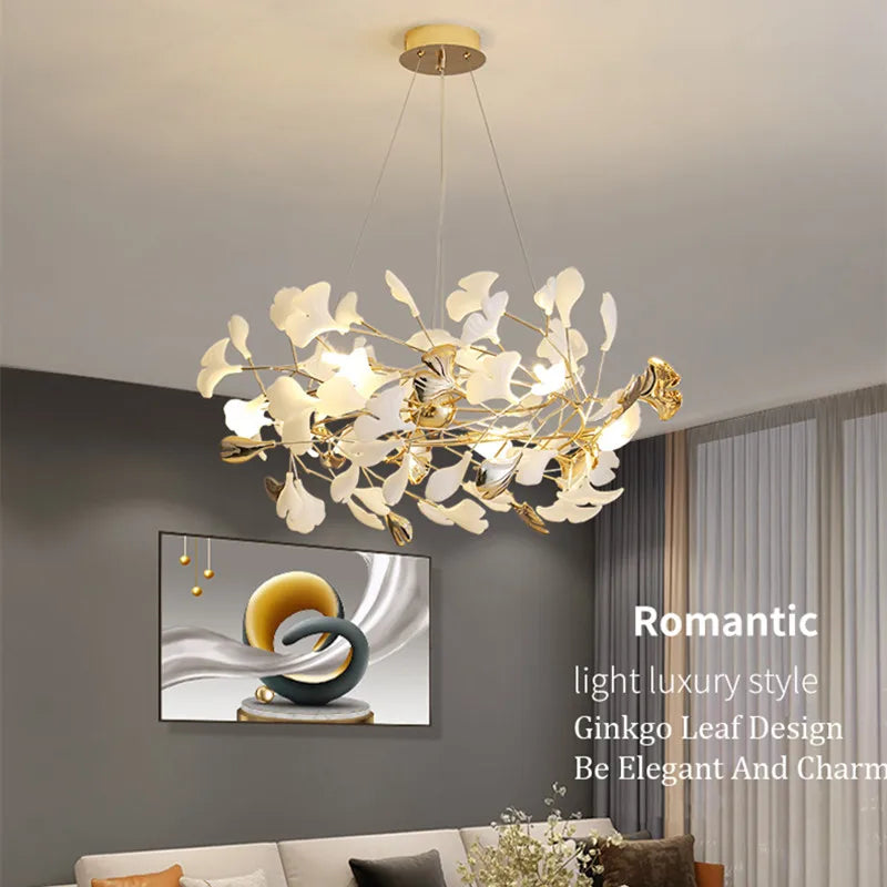 DecorBites™ Gold Branches Chandeliers with Porcelain Leaves Pendant Light - Luxury Living Room Decor