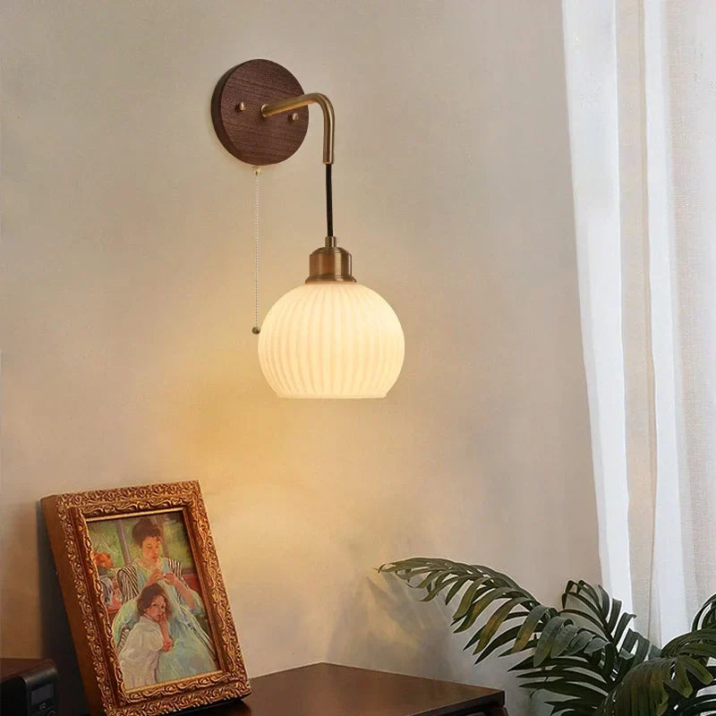 DecorBites™ Copper Adjustable LED Wall Light; Modern Pull Chain Switch Glass Stair Lights