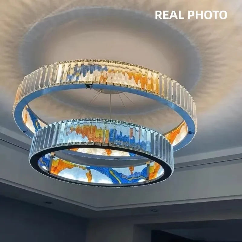 DecorBites™ Circle Steel LED Pendant Chandelier, Modern Dimmable Lighting for Living Room Home Decor