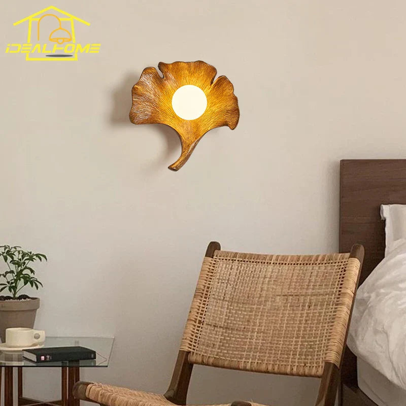 DecorBites™ Ginkgo Biloba Resin Wall Lamp LED Art Decor for Bedroom & Living Room