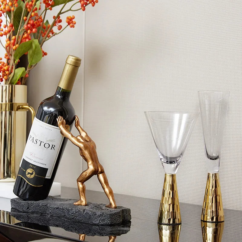 DecorBites™ Hercules Figurines Wine Rack: Modern Resin Desktop Organizer & Book Stand