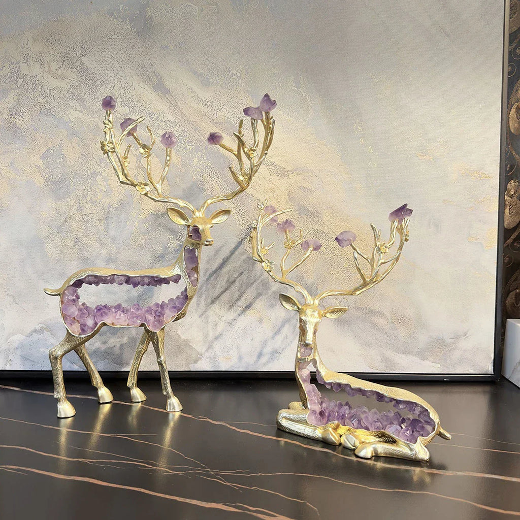 DecorBites™ Amethyst Deer Statue | Simulated Crystal Animal Sculpture for Home Décor
