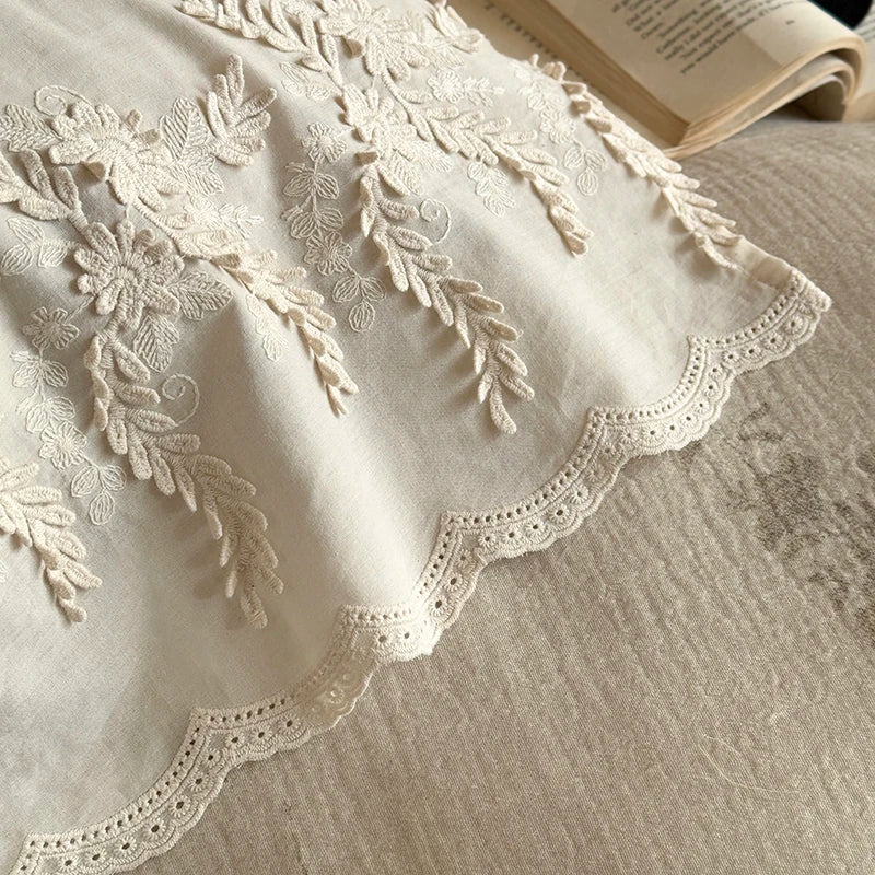 DecorBites™ French Lace Flowers Bedding Set, 100% Cotton Double Layer, Soft Duvet Cover, Bed Sheet, Pillowcases