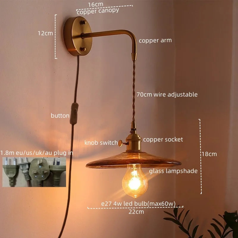 DecorBites™ Glass Copper LED Wall Lights for Home Restaurant Living Room Bedroom