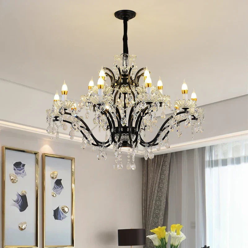 DecorBites™ Crystal Candle Chandelier Lighting: Black Pendant Lamps for Dining Kitchen & Farmhouse