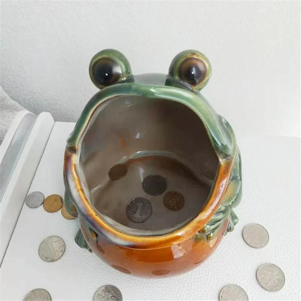 DecorBites™ Frog Sculpture Storage Box: Silver Green Desk Ornament & Home Decoration