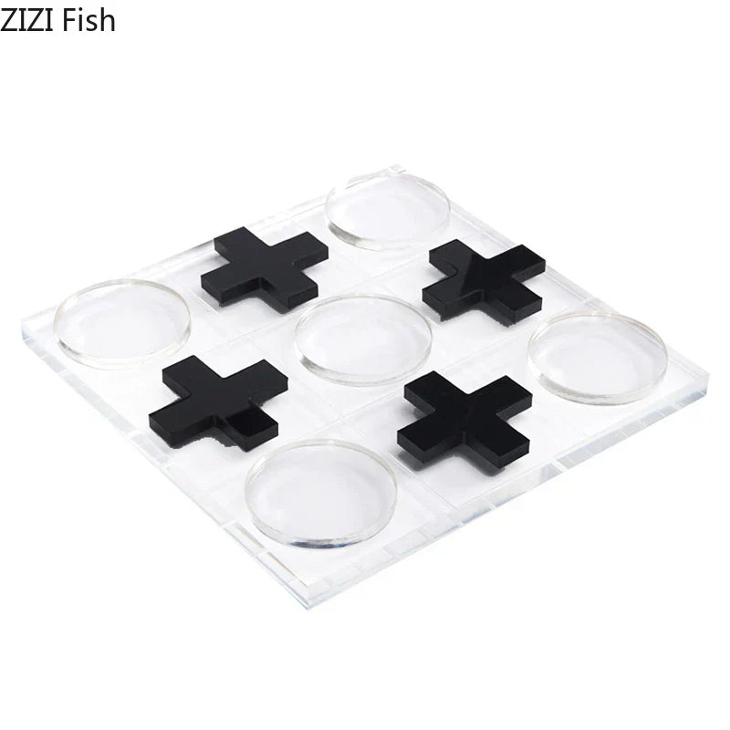 DecorBites™ Acrylic Tic-Tac-Toe Chessboard Set: Geometric Artwork Ornaments & Chess Pieces