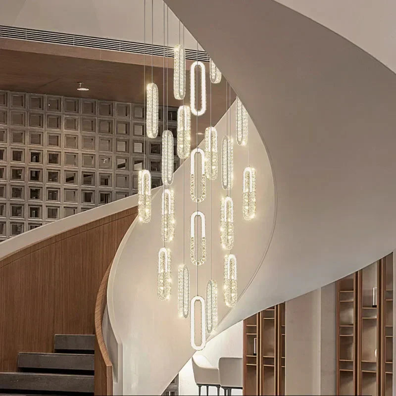 DecorBites™ Gold Crystal LED Chandelier: Modern Luxury Long Pendant Light for Living Room