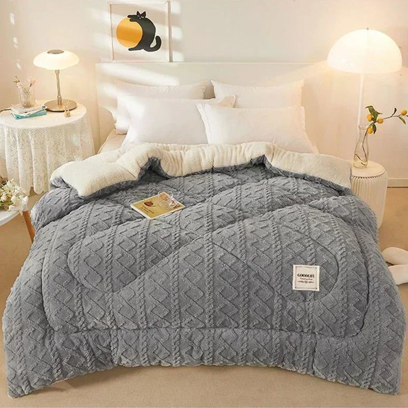 DecorBites™ Cozy Winter Bed Blanket: Luxe Lamb Cashmere Warmth Quilt for Comfort