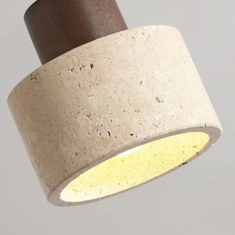 DecorBites™ Japan Style LED Ceiling Light Yellow Travertine Stone Wood Base Bedroom Luminaire