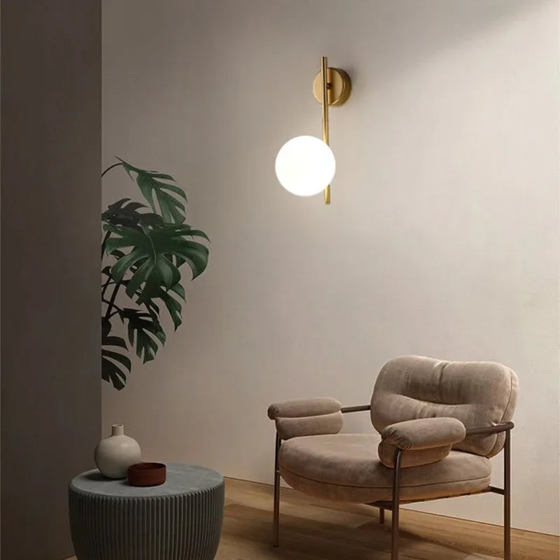 DecorBites™ Gold LED Glass Ball Wall Lamp: American Style Aisle Sconce for Bedroom, Study, and Corridor