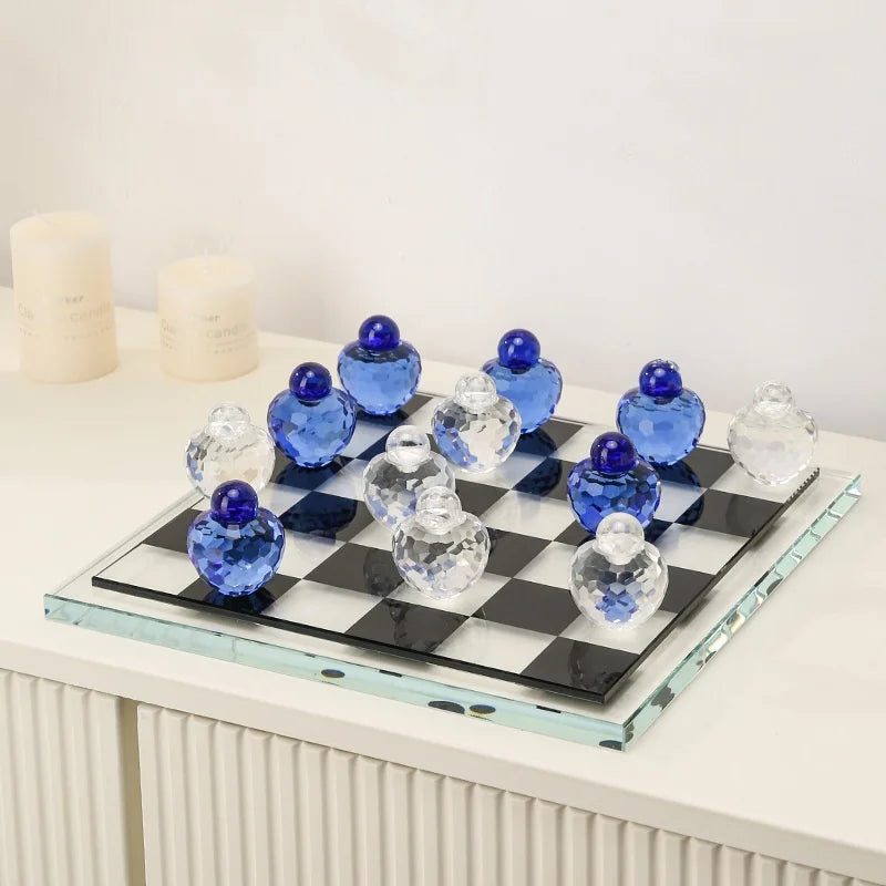 DecorBites™ Geometric Glass Chess Set Table Ornament - Home Decor Figurines