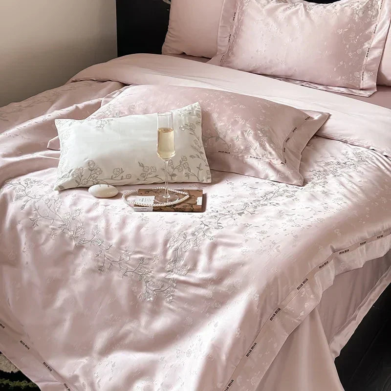 DecorBites™ Jacquard 100s Egyptian Cotton Bedding Set: King Queen Ru Size Sheet Blanket Pillowcase
