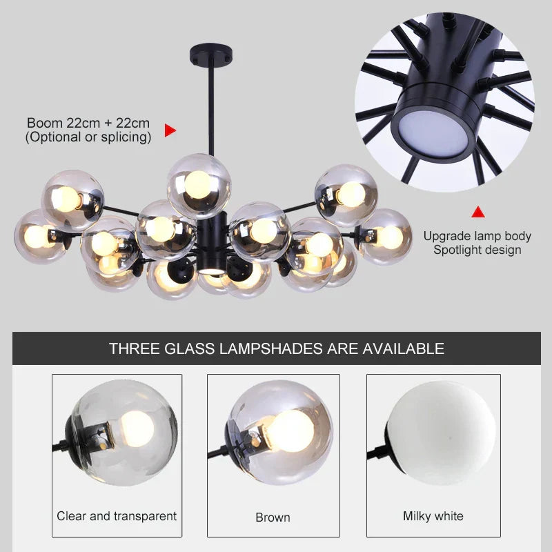 DecorBites™ Glass Ball LED Chandelier for Bedroom Dining Room - Elegant Ceiling Pendant Lamp