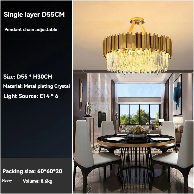 DecorBites™ Crystal Gold Chandelier LED Ceiling Pendant for Living Room Bedroom Kitchen Island