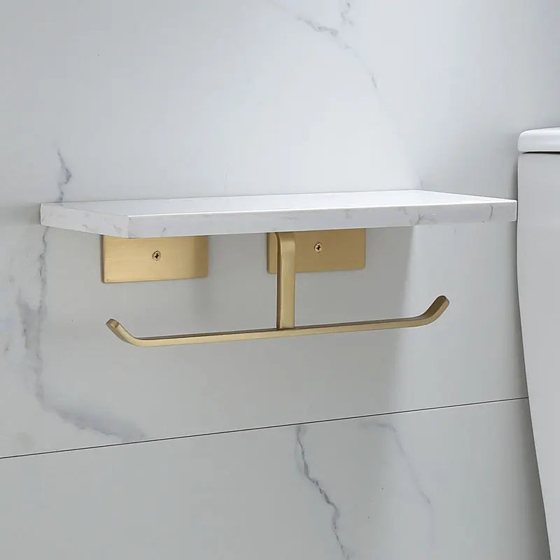 DecorBites™ Brass Marble Toilet Paper Holder Nordic Brushed Gold Bathroom Tissue Shelf