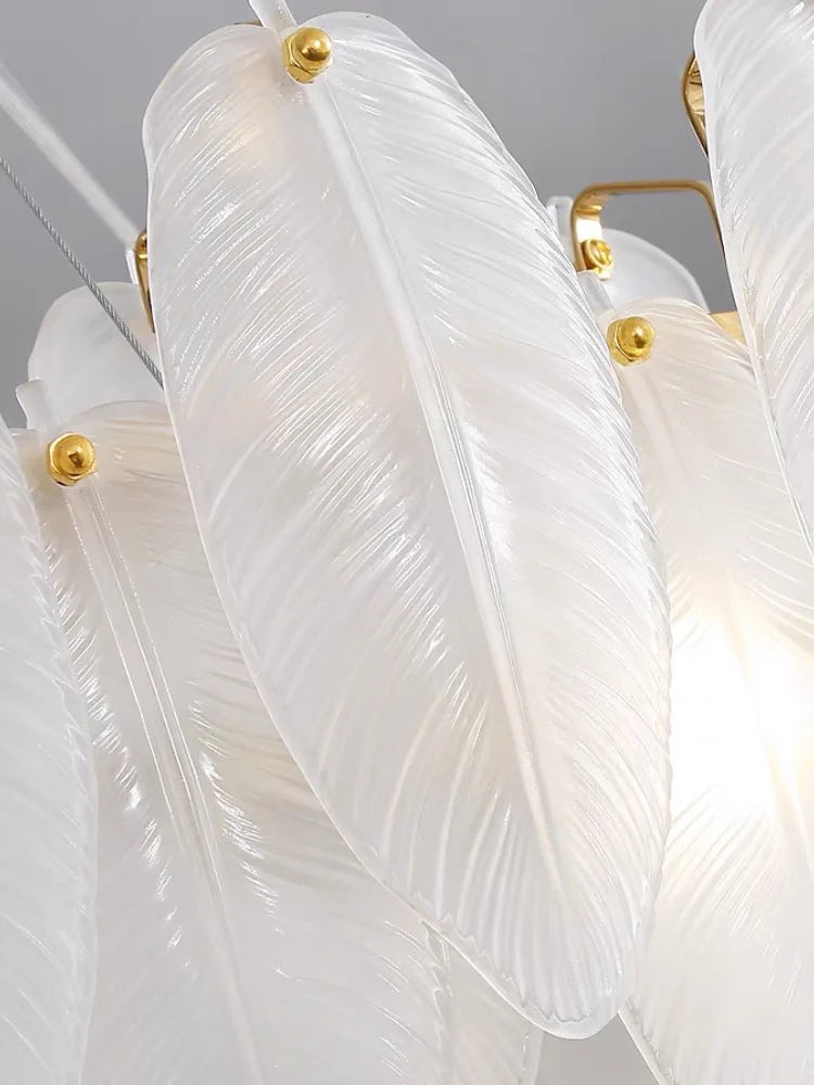 DecorBites™ Glass Feather Chandelier: Luxury Art Decor for Living Dining Room