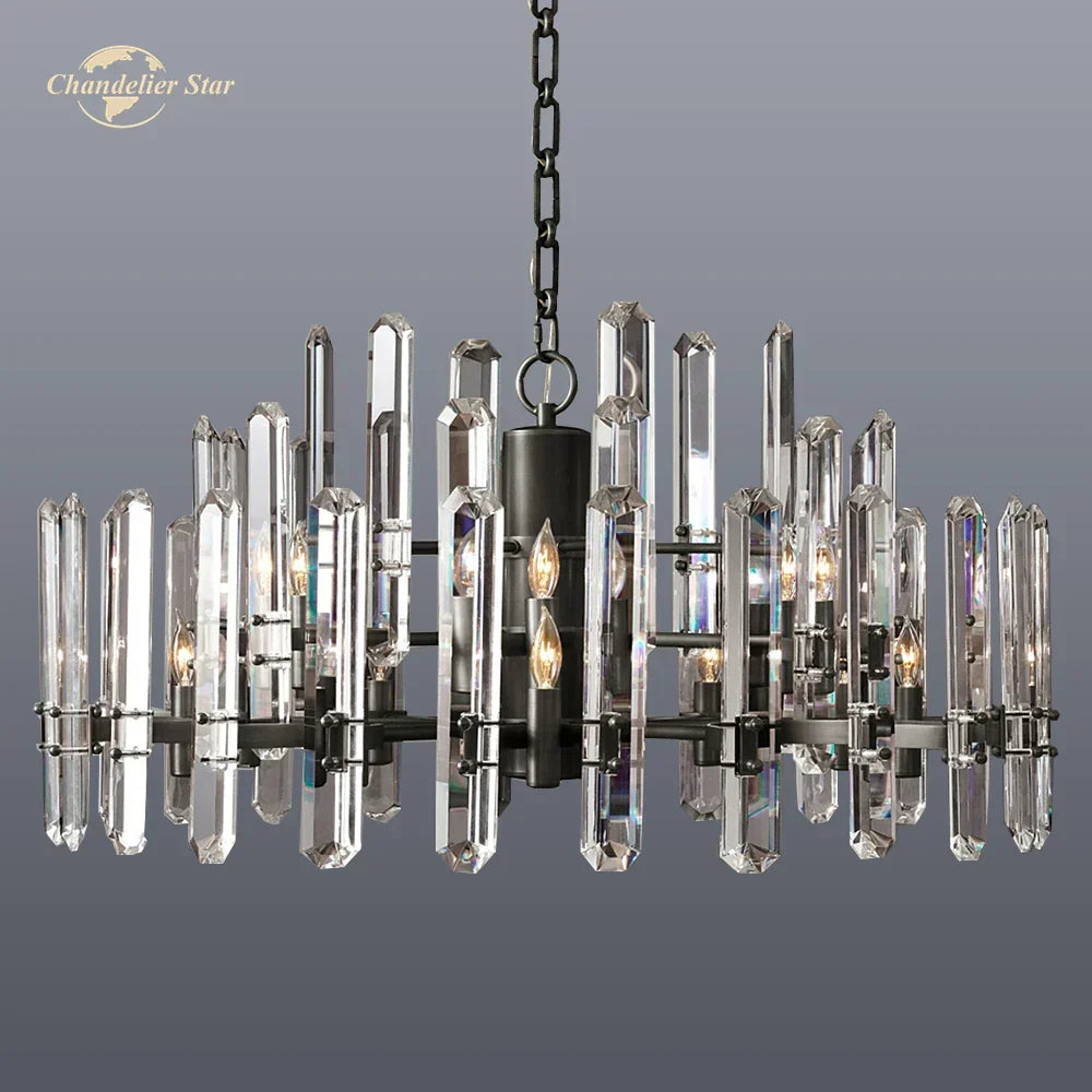 DecorBites™ Brass Chrome Black Metal LED Crystal Chandeliers Pendant Lamps for Bedroom & Living Room