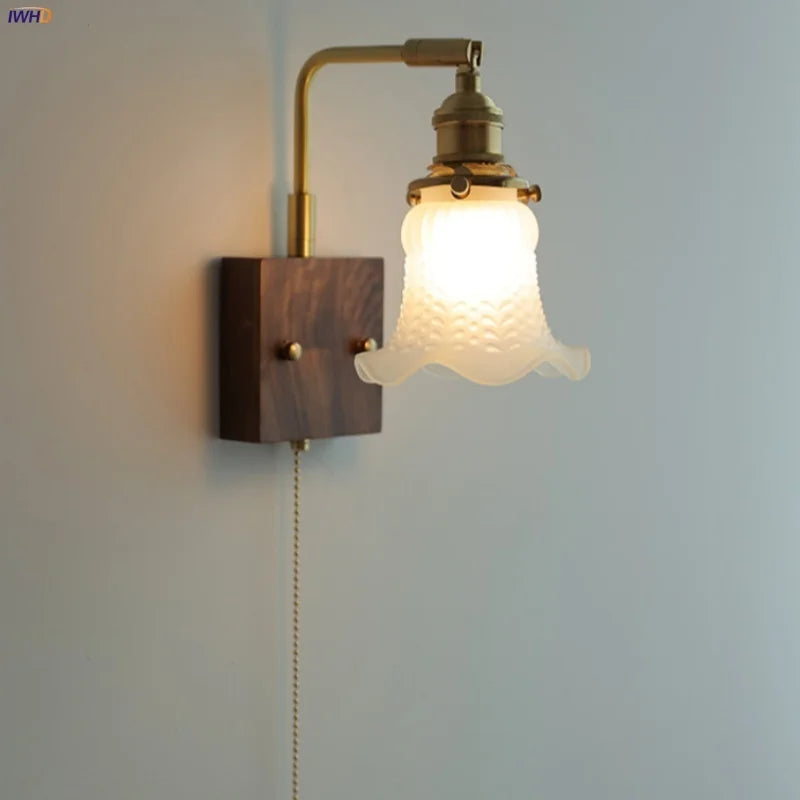 DecorBites™ LED Brass Walnut Wood Wall Sconce Rotate Glass Stair Light