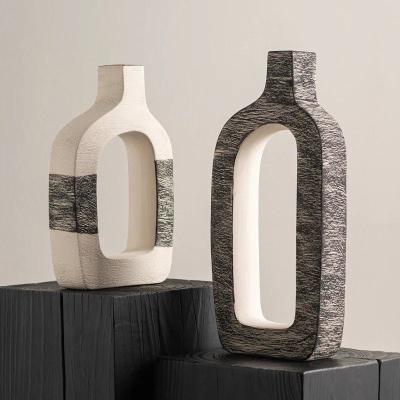 DecorBites™ Geometric Stripes Ceramic Flower Vase for Home Decoration and Flower Arrangements