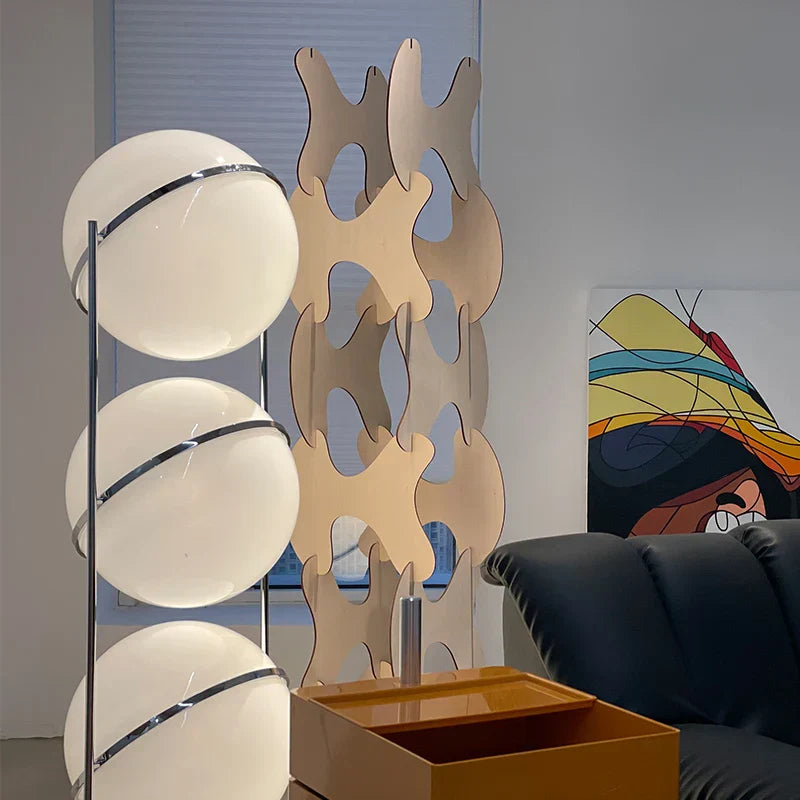 DecorBites™ Garrault LED Chrome Metal Ball Floor Lamp with White Acrylic Shade