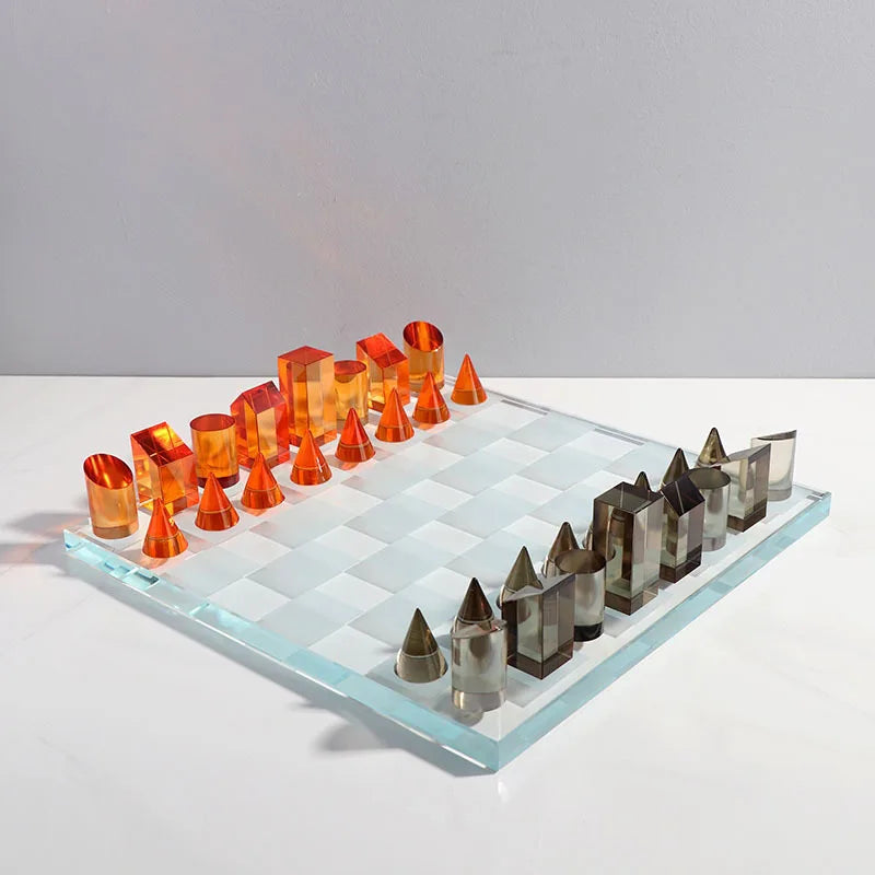 DecorBites™ Geometric Crystal Chessboard: Transparent Chess Set Home Decor & Figurines