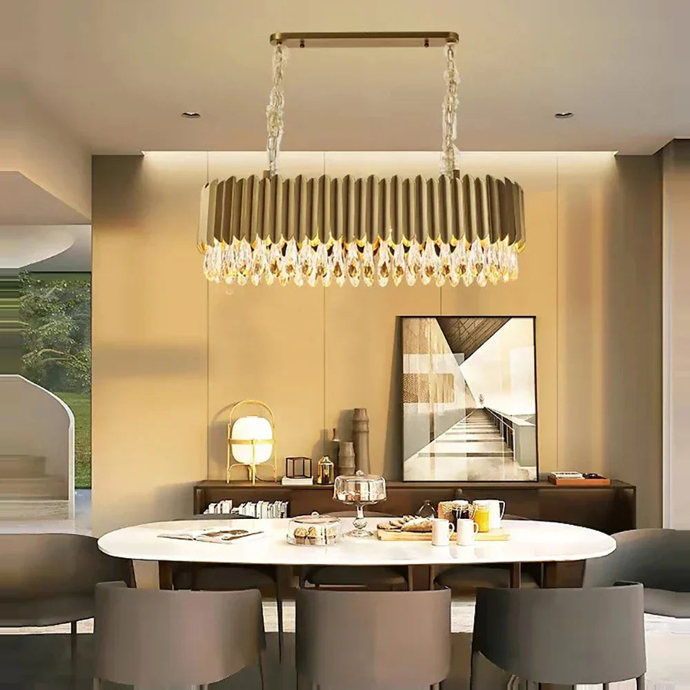 DecorBites™ Crystal Water Droplet Pendant Lights: Elegant LED Dimmable Lamps for Dining Room Foyer