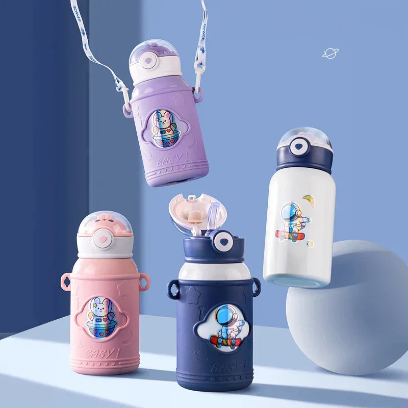 DecorBites™ Kids' Cartoon Straw Water Thermos Bottle Stainless Steel Thermal Cup