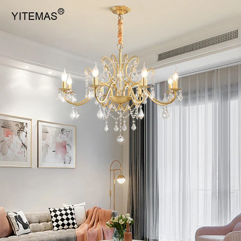DecorBites™ Gold Crystal Chandelier with Lamp Shade for Elegant Living Room, Bedroom, and Kitchen