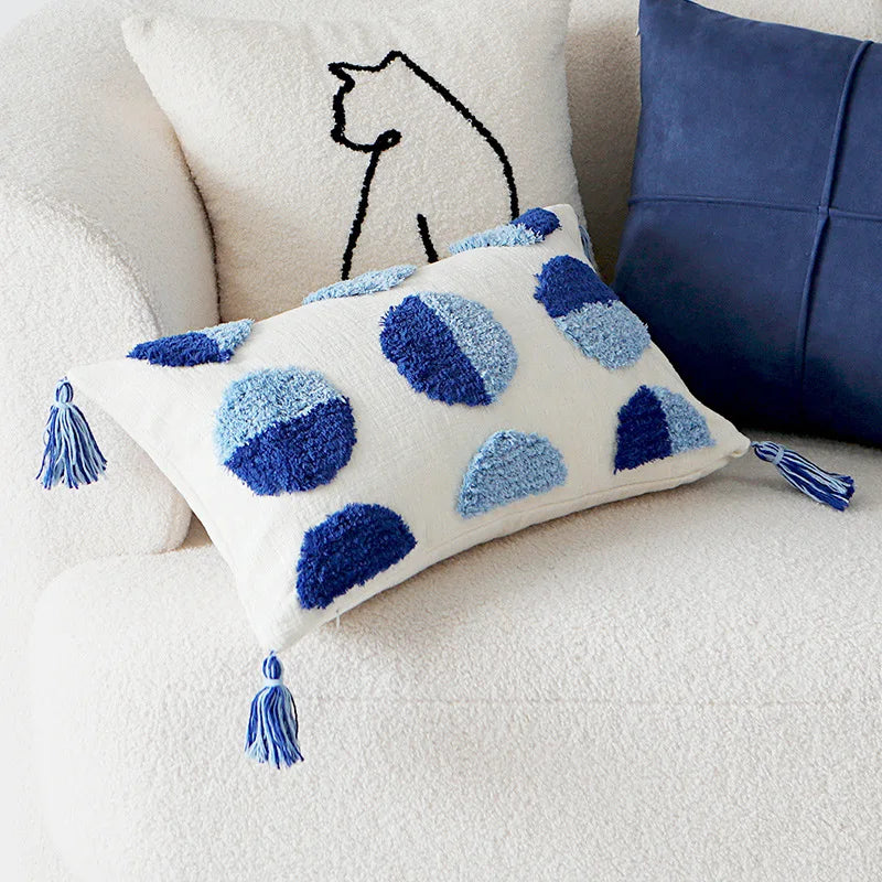 DecorBites™ Luxe Blue Tufted Pillowcase Embroidered Decor for Home Sofa 45x45cm 30x50cm
