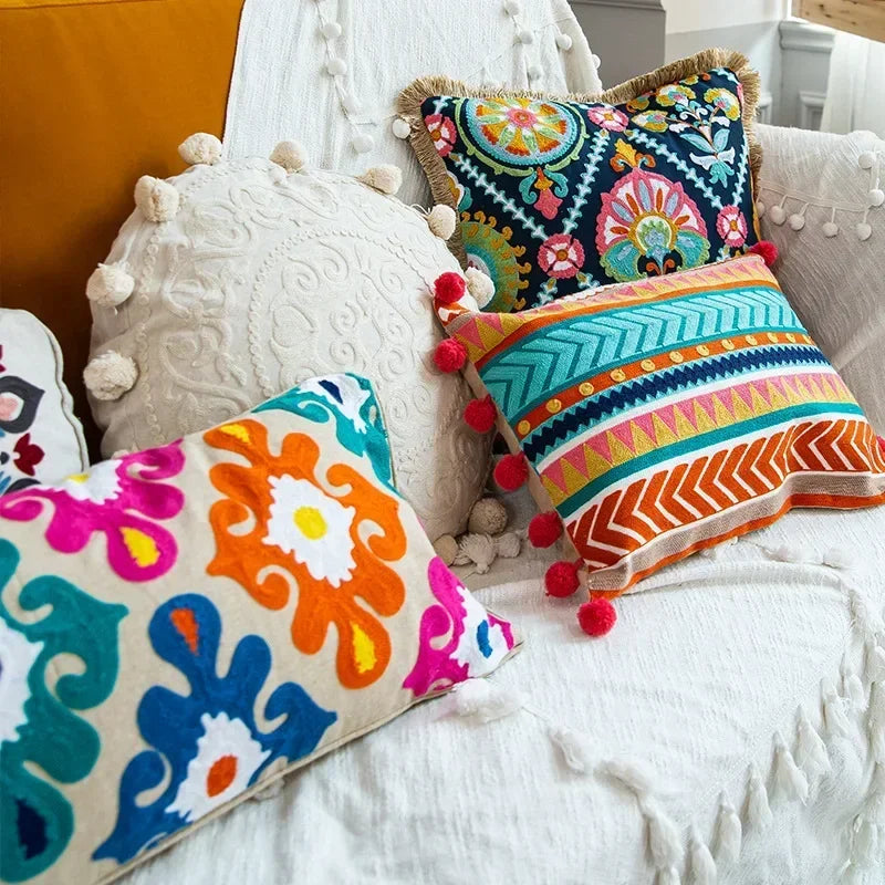 DecorBites™ Embroidered Flower Boho Long Cushion Covers for Bedroom and Sofa