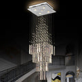 DecorBites™ Crystal Columnar Chandelier: Modern Square Base Hanging Lamp for Living Room, Stair, Loft