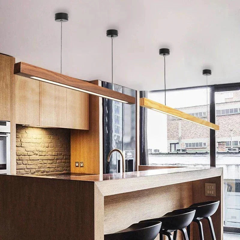 DecorBites™ Dimmable Wooden Pendant Lamp: Long Strip Minimalist Hanging Indoor Lighting