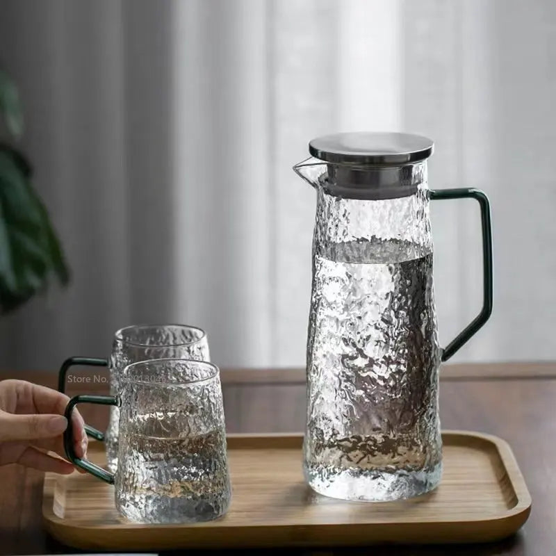 DecorBites™ Gray Amber Water Pitcher with Handle: Large-capacity Heat-resistant Tea Pot & Juice Jug